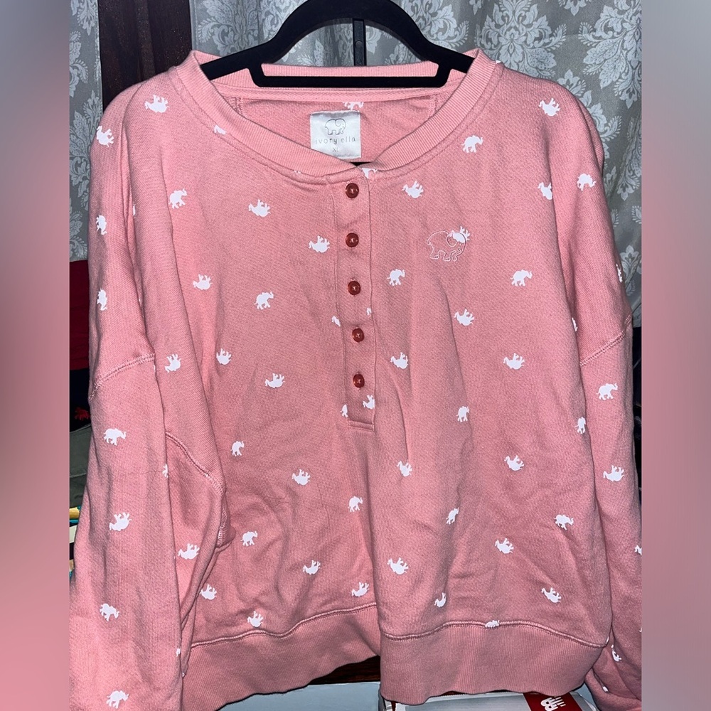 Ivory Ella cropped elephant print pink sweatshirt size XL